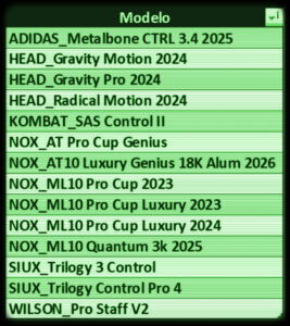 Palas contenidas en el Dataset, "Mejores palas para brazos delicados".