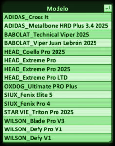 Palas contenidas en el Dataset, "Mejores palas de Potencia".